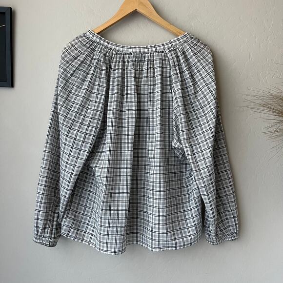 Nili Lotan Brooke White Black Plaid Print V-Neck Long‎ Sleeve Blouse Size Small - Picture 6 of 8